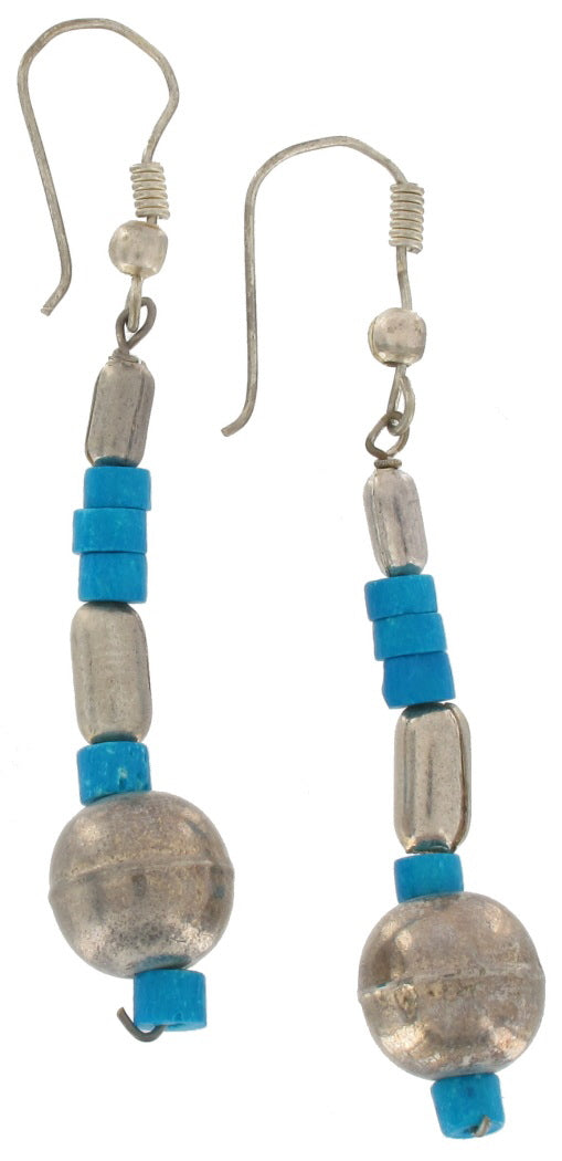 Southwestern Turquoise Silver Tone Beaded Dangle Chandelier Pierced Earrings