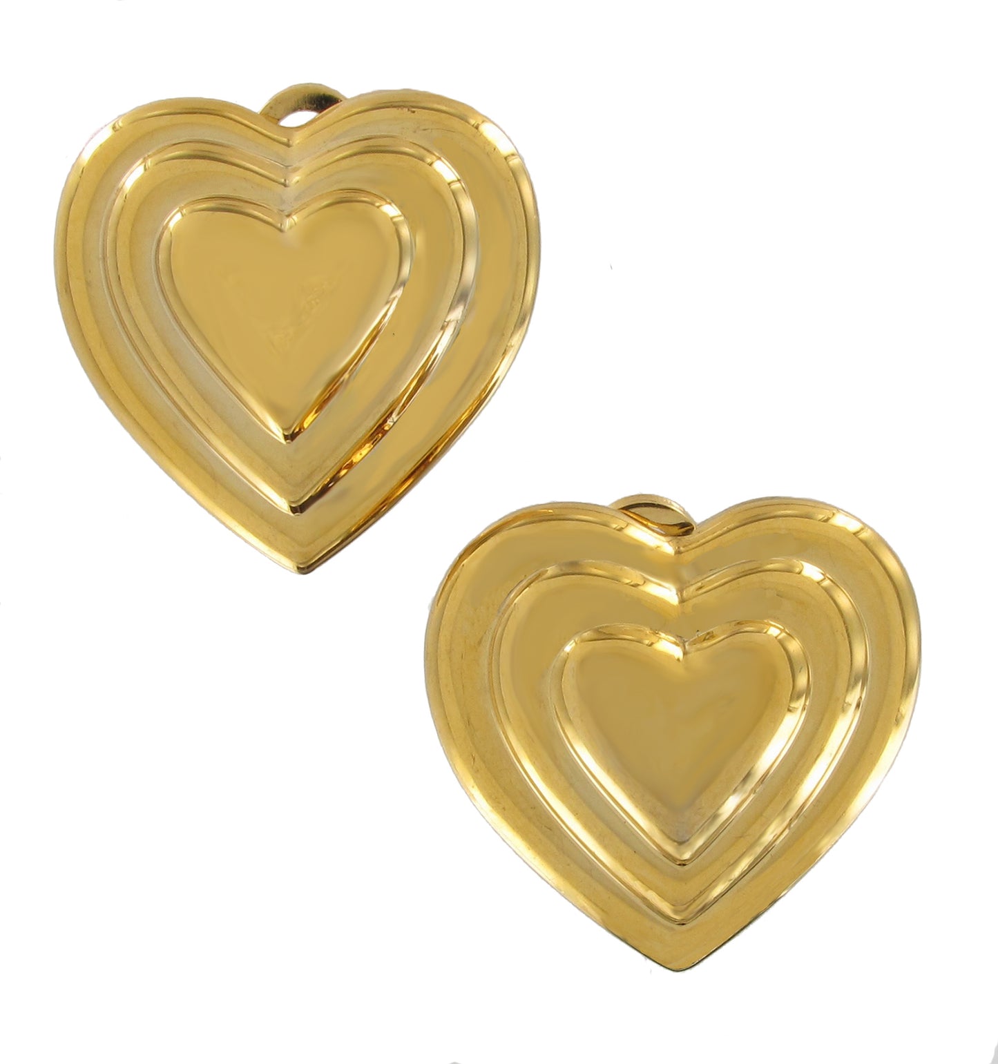 Heart Button Gold Tone Clip On Earrings 7/8"