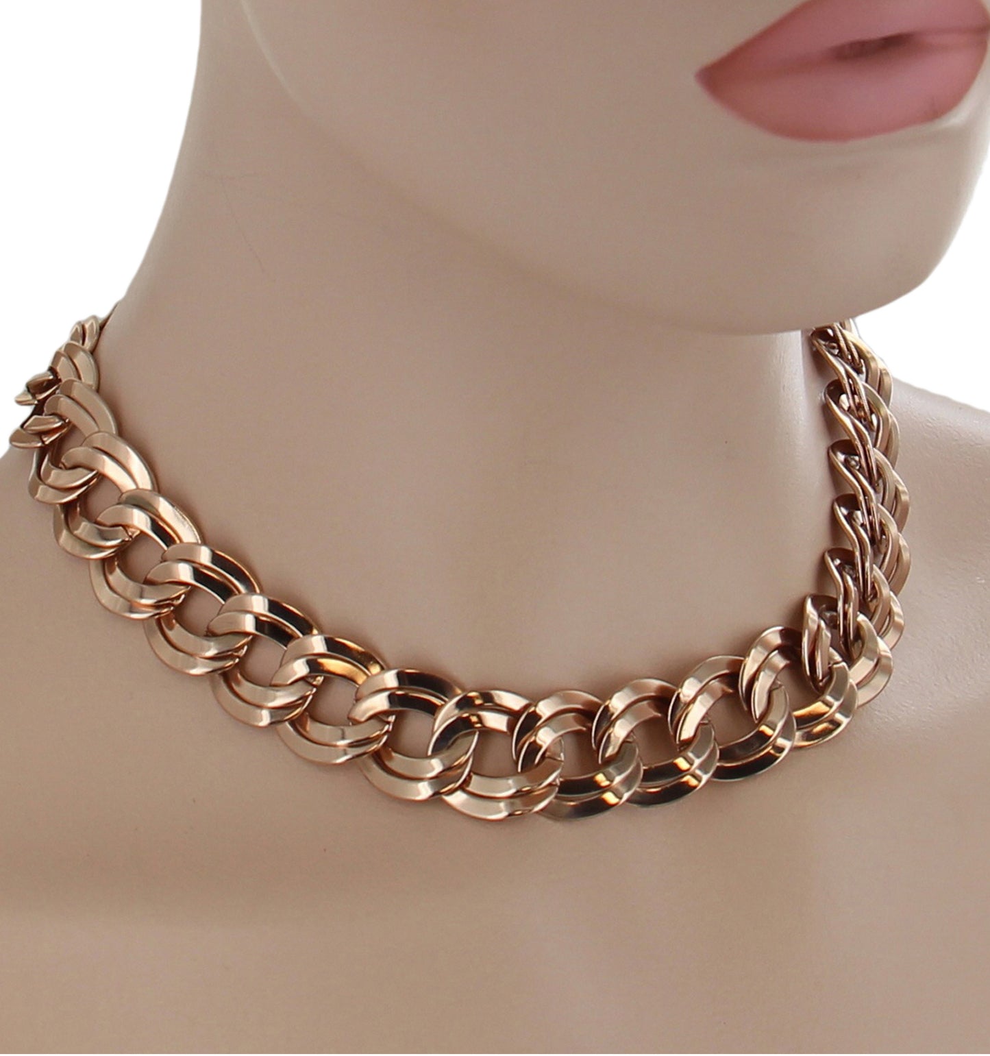 Ky & Co USA Rose Gold Tone Chunky Double Link Thick Chain Statement Necklace 18"