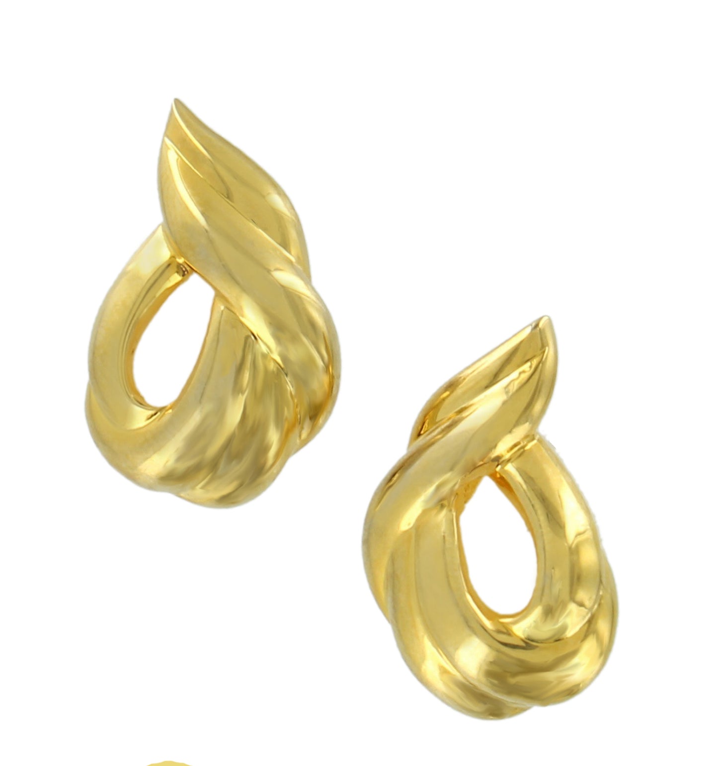 Knotted Ribbon Gold Tone Button Stud Pierced Earrings 1"