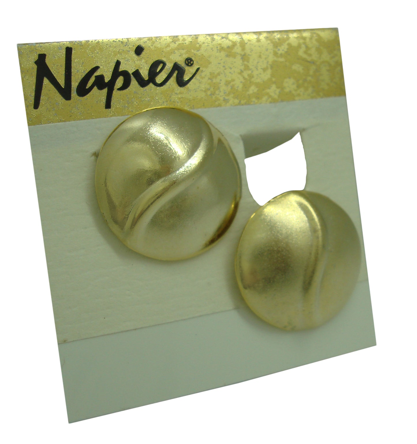 Napier Gold Tone Round Button Clip On Earrings 80s Vintage 7/8" NOS NWT