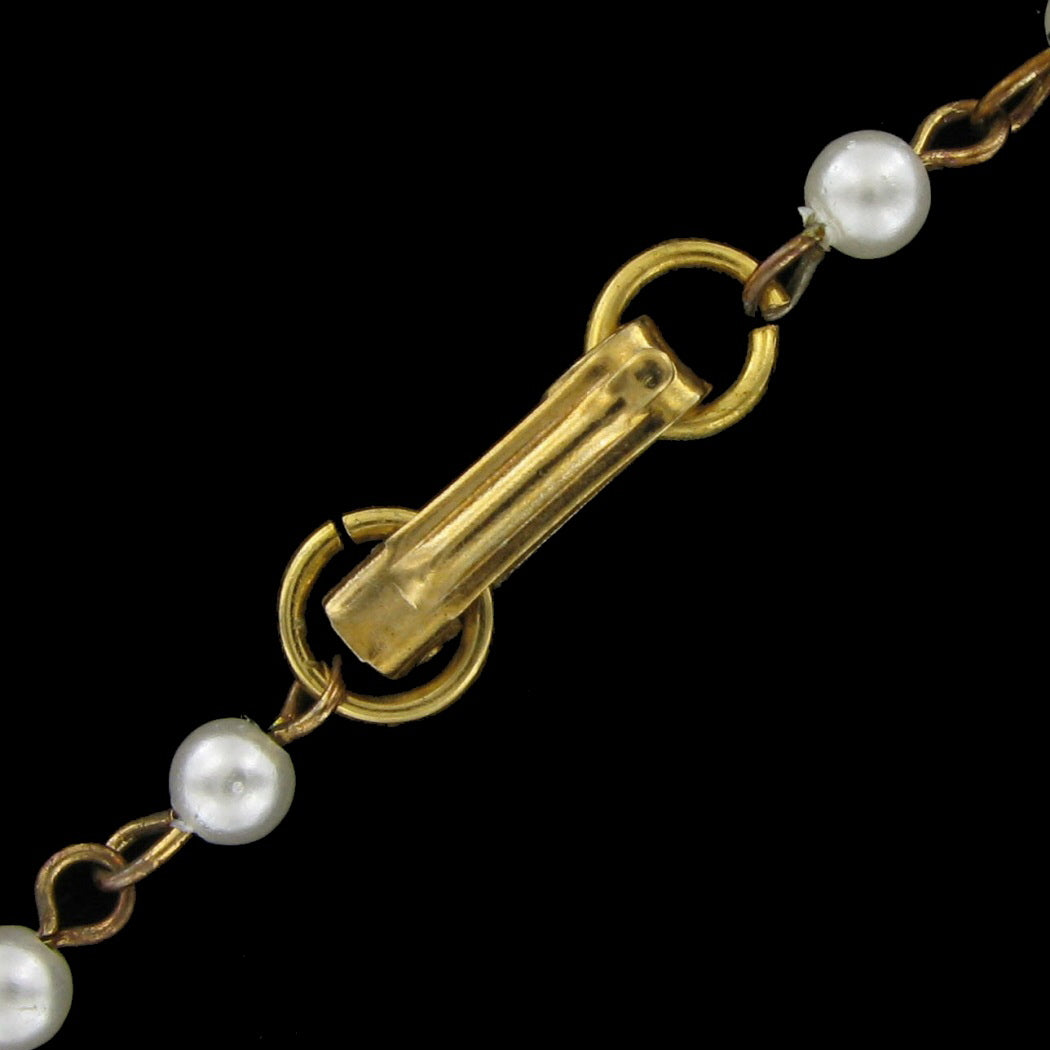 Ellen - Pink Glass Faux Pearl Name Link Bracelet - Circa 1950-60