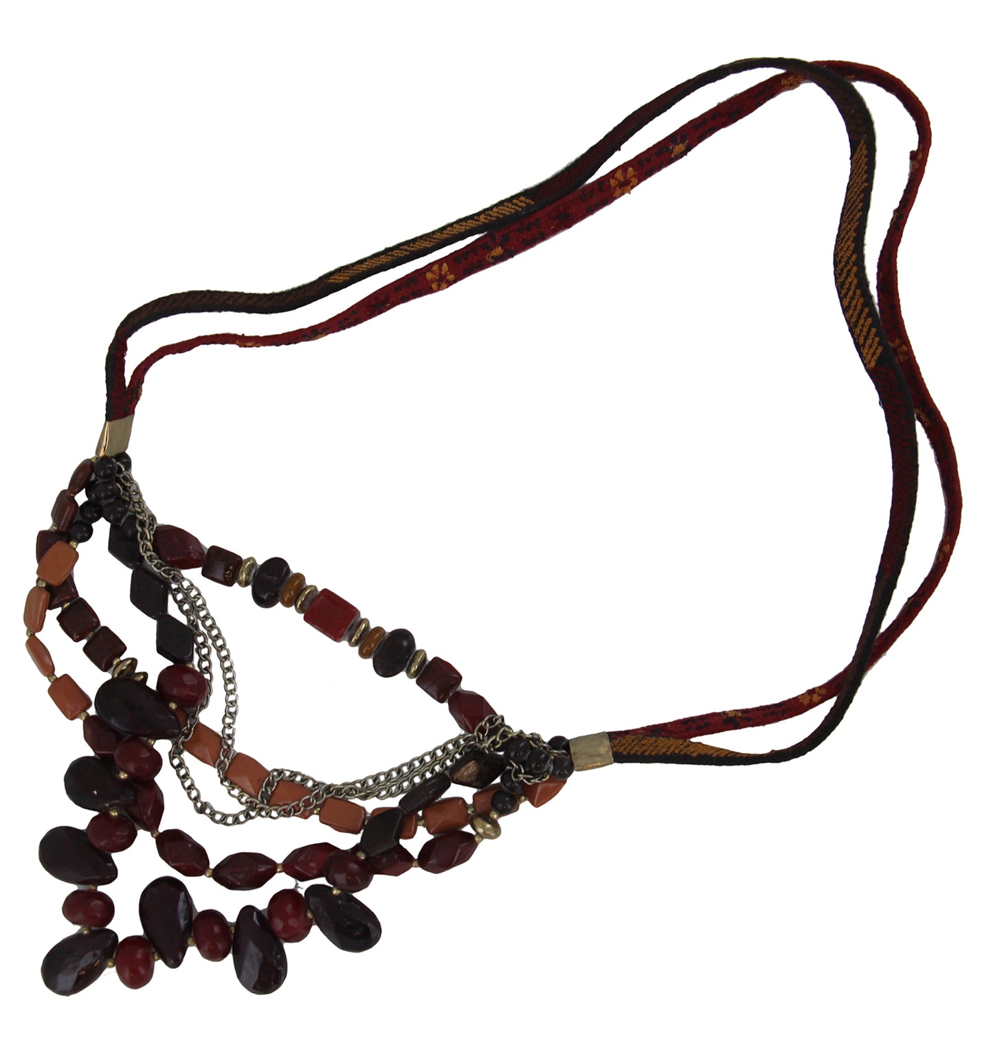 Ben Amun Multi Strand Ox Blood Red Brown Gold Tone Chain Bead Necklace Long 34"