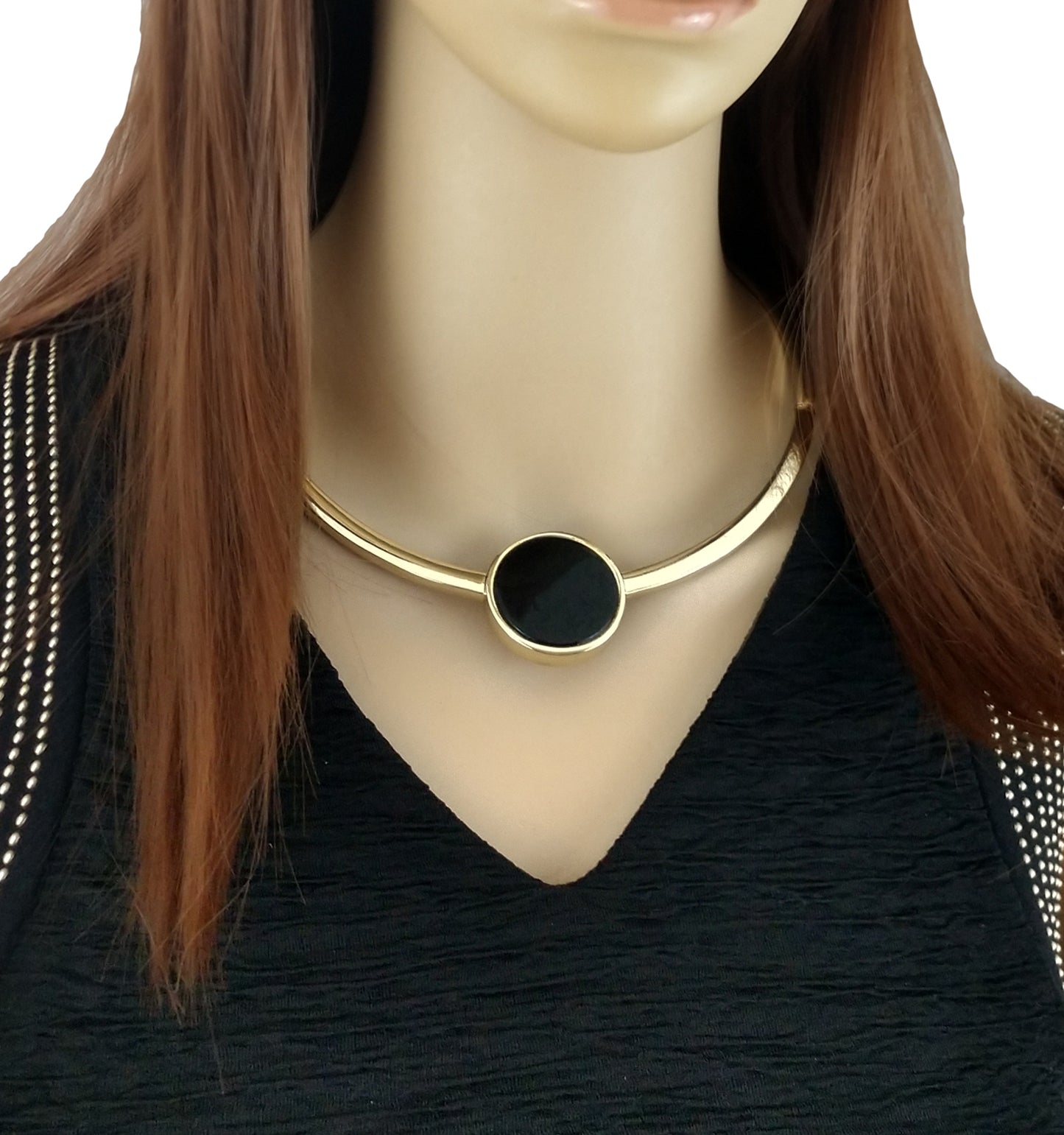 Chicos Black Stone Gold Tone Statement Collar Necklace 16-20" NWOT