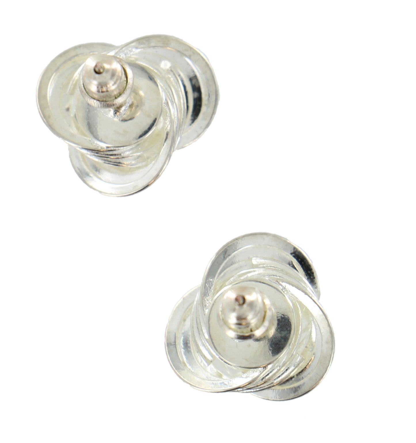 Triple Knot Stud Button Silver Tone Pierced Earrings 5/8"