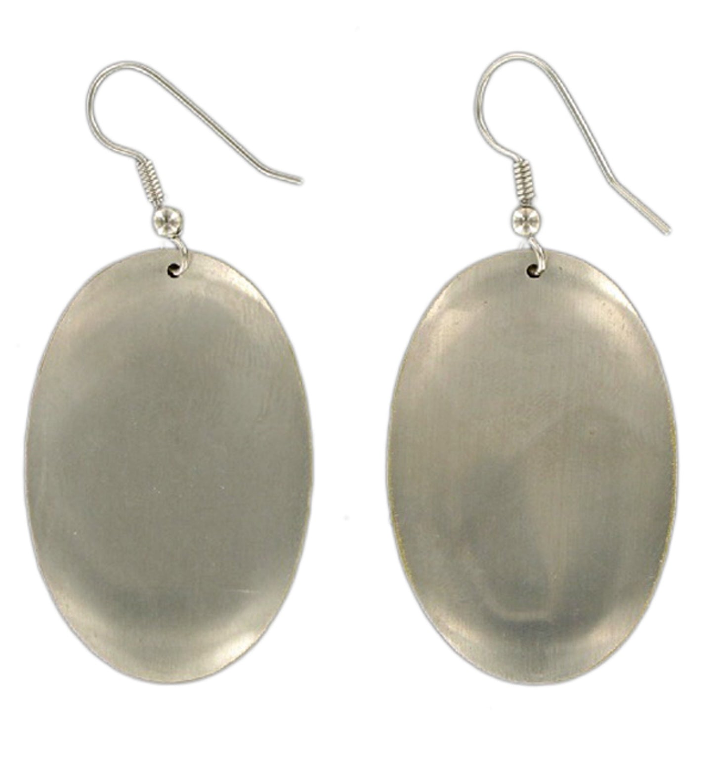 Oval Silver Copper Tone Dangle Pierced Earrings 1.5"
