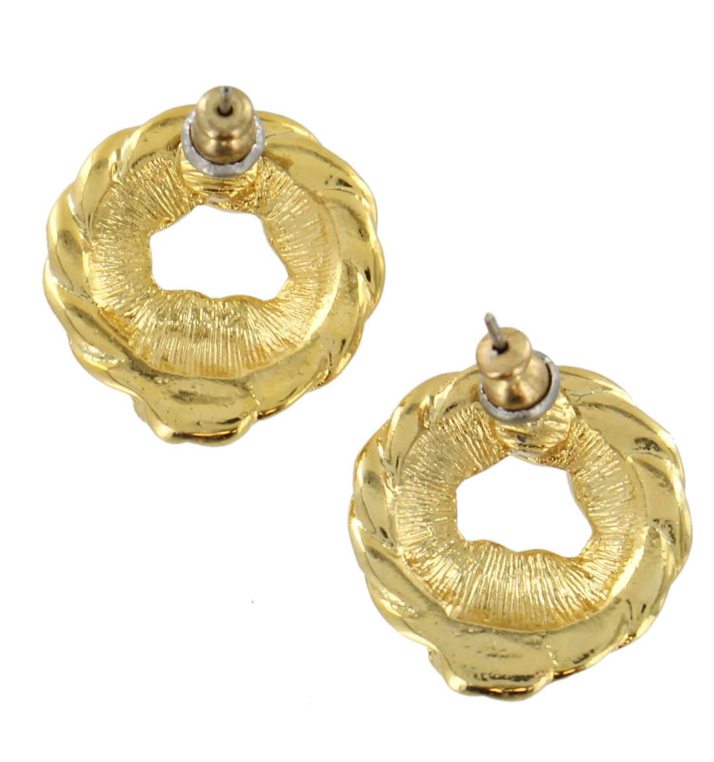 Round Button Wreath Style Gold Tone Pierced Earrings 7/8"