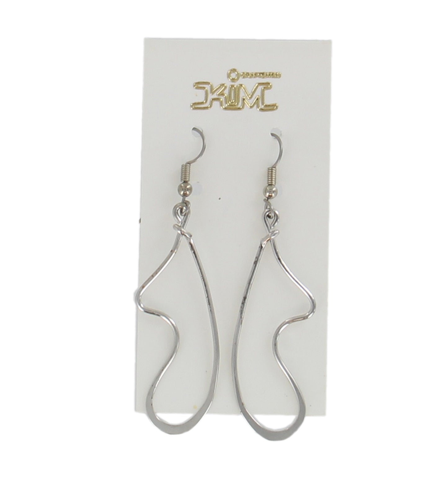 Silver Tone Wire Dangle Earrings Abstract Shape Kim Craftsmen 2 5/8"