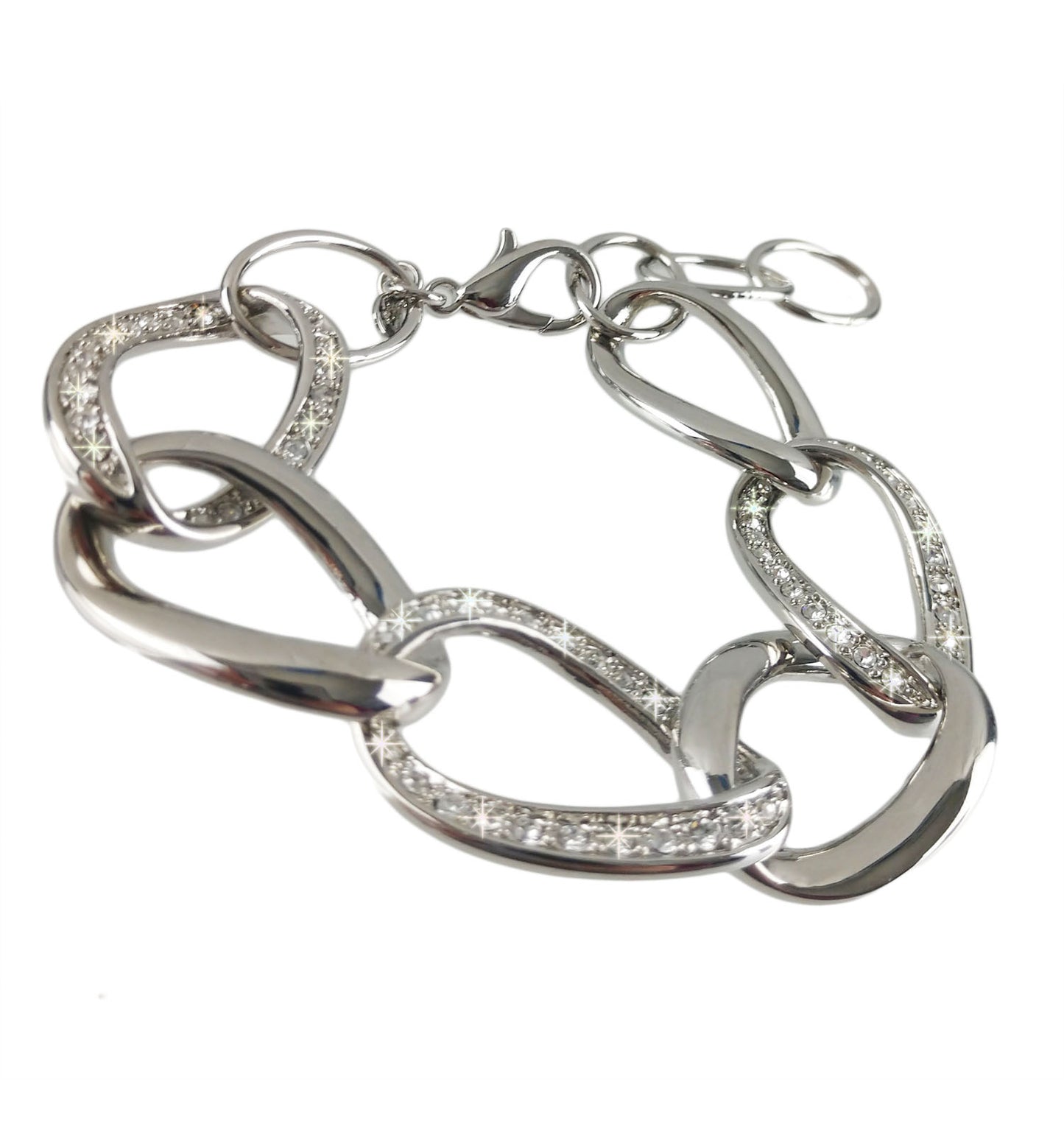 Premier Designs Large Silver Tone Crystal Punk Chain Link Bracelet NWOT 7.25-9"