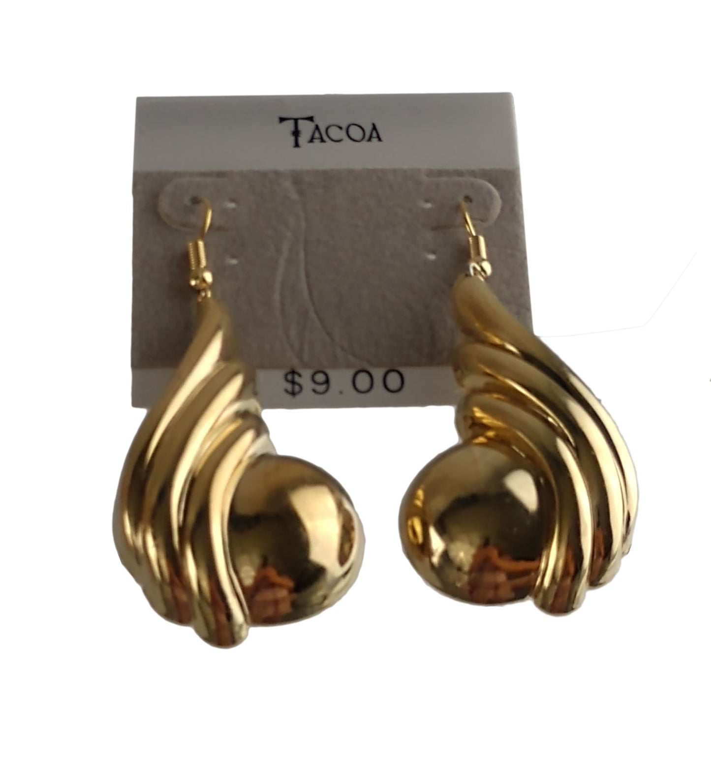 Tacoa Retro Winged Orb Gold Tone Earrings  2 1/2"