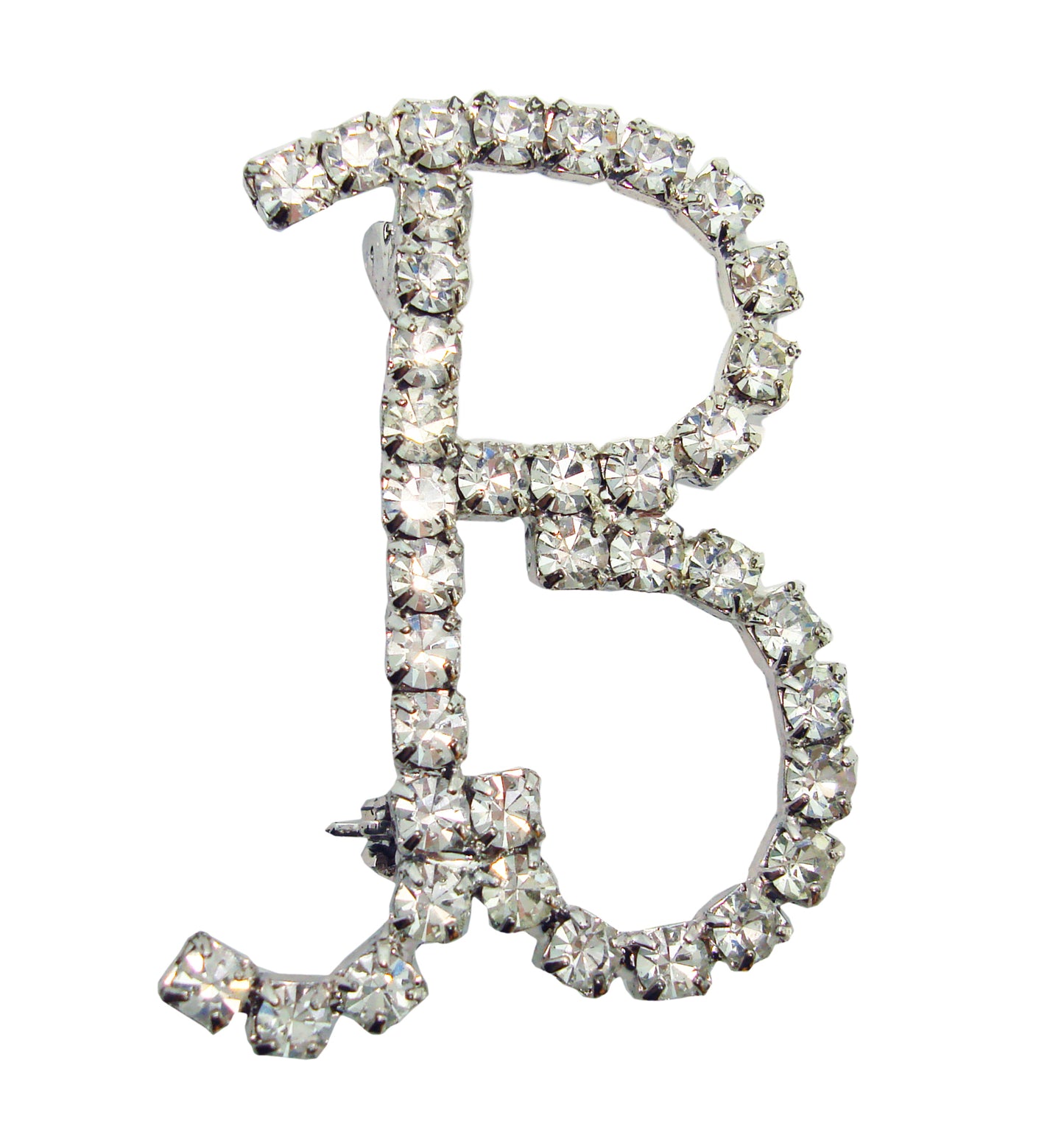 Alphabet Letter Initial "B" Pin Brooch Pave Rhinestones Silver Tone 1 1/2"