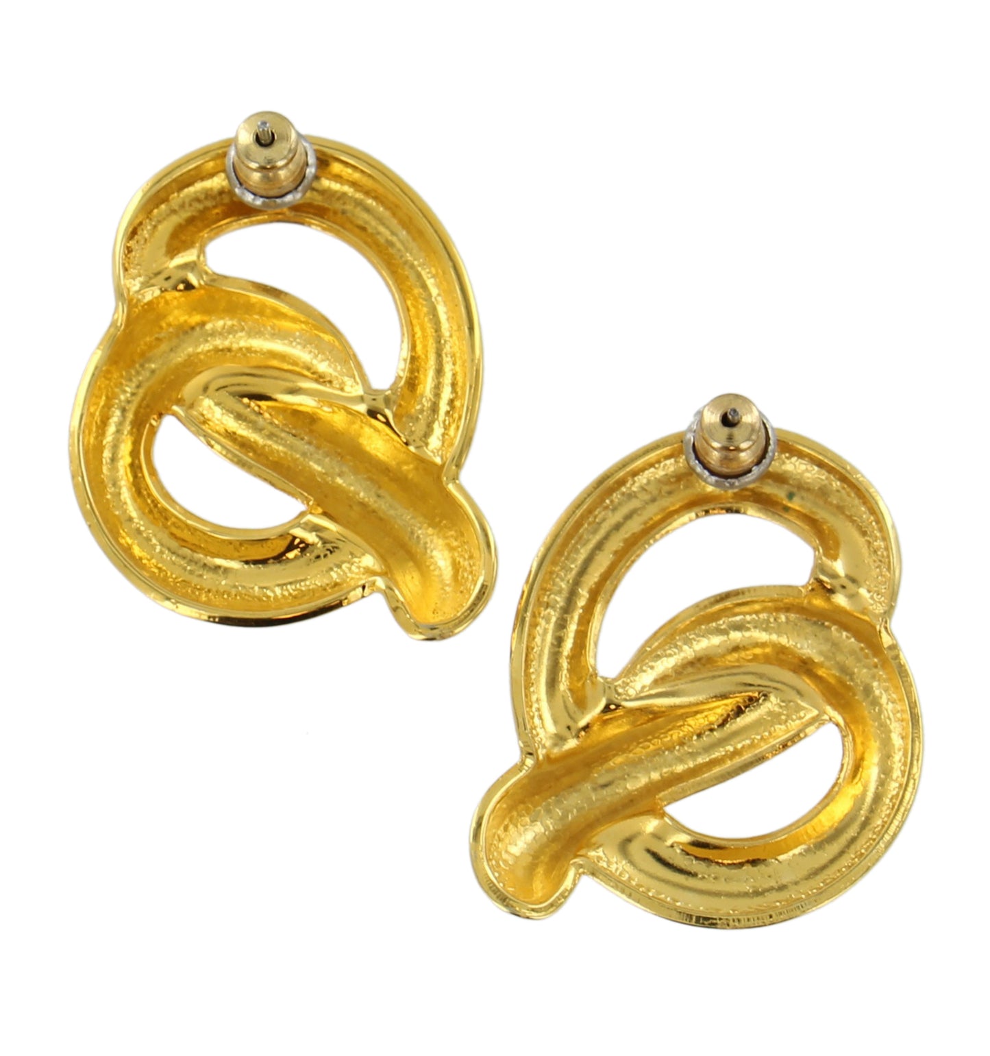 Knotted Pretzel Gold Tone Pierced Earrings 1"