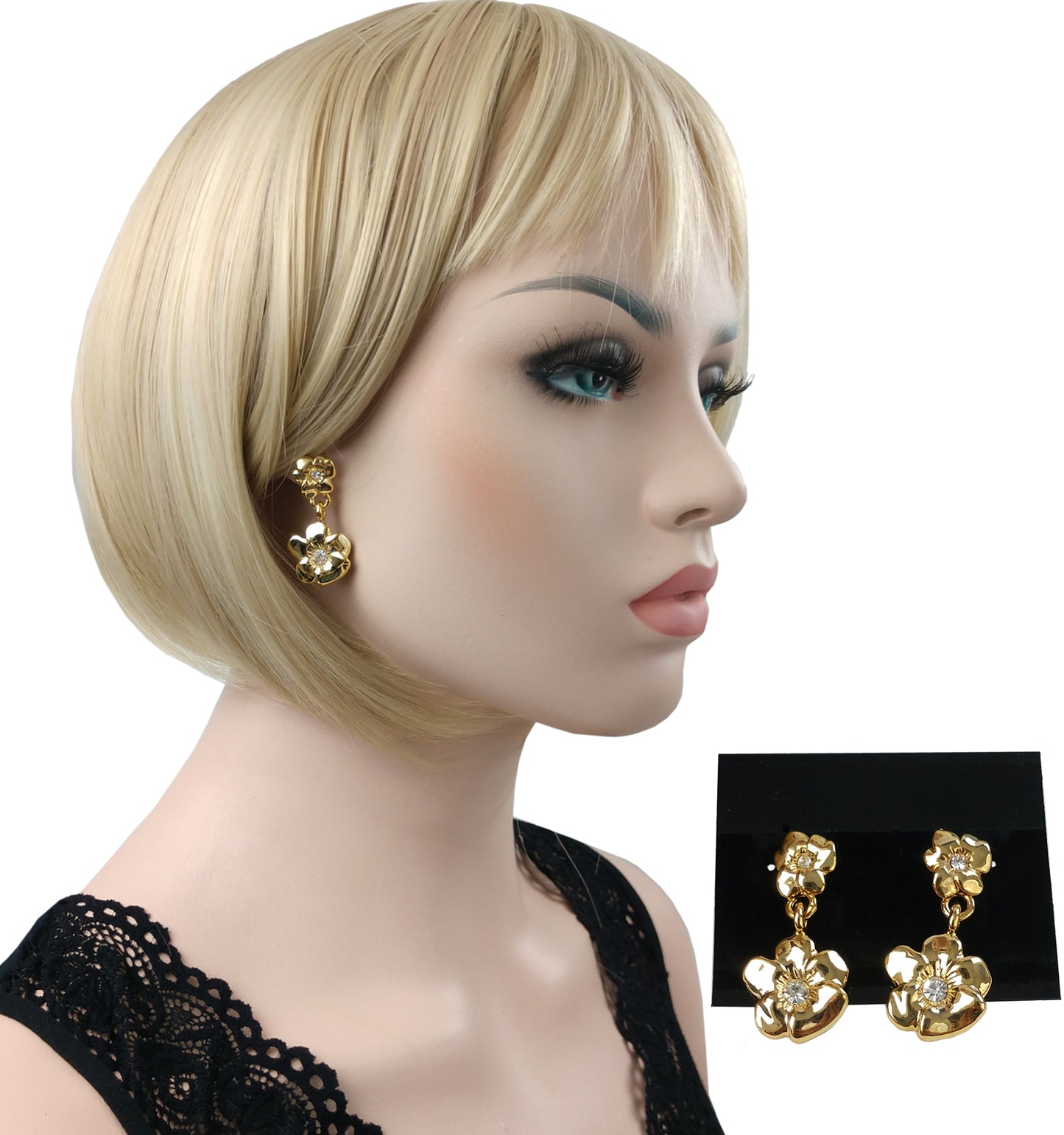 Flower Statement Earrings Polished Gold Tone 1 1/2"