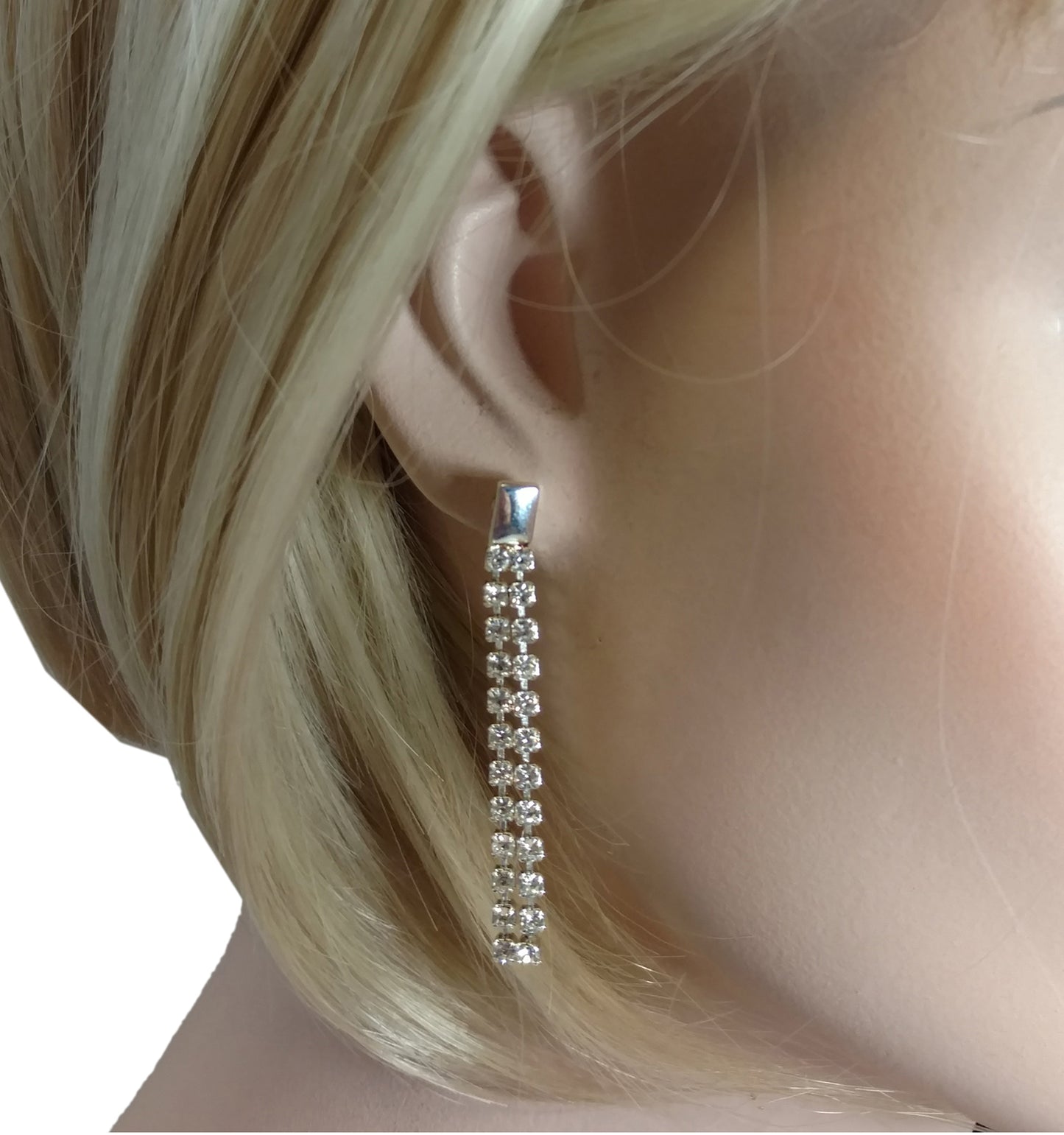 Sostanza Rhinestone Silver Tone Chandelier Dangle Earrings Pierced 2"