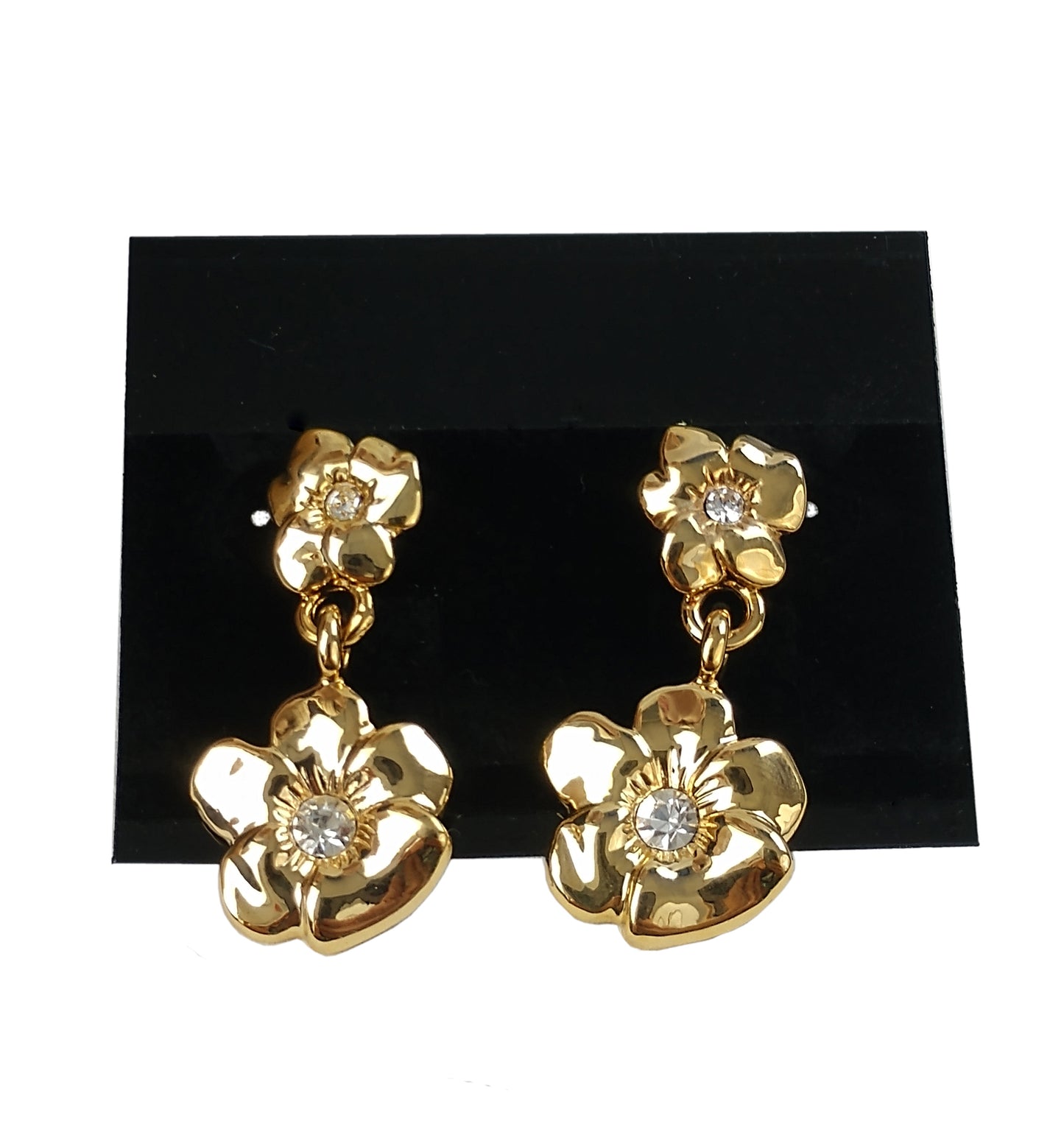 Flower Statement Earrings Polished Gold Tone 1 1/2"