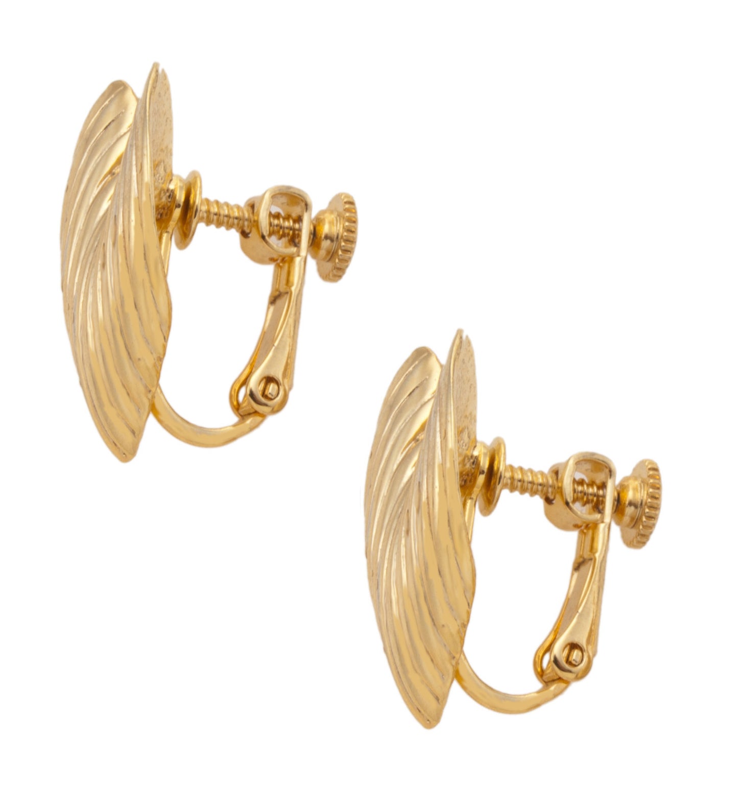 Gold Tone Heart Ribbed Clip On Earrings 7/8"